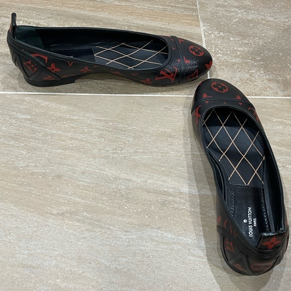 New Authentic Louis Vuitton BLACK RED Monogram NEW REVIVAL BALLERINA Shoes - Picture 2 of 8